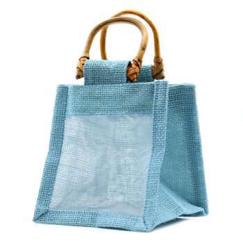 JCGB-04 - Sac cadeau avec fenêtre en pur jute et coton - Une fenêtre bleu sarcelle - Vendu en 10x unité/s par extérieur 1