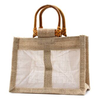 JCGB-02 - Sac cadeau avec fenêtre en pur jute et coton - Deux fenêtres naturelles - Vendu en 10x unité/s par extérieur 3