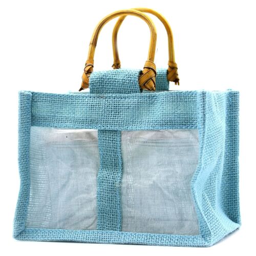 JCGB-05 - Pure Jute and Cotton Window Gift Bag  - Two Windows Teal - Sold in 10x unit/s per outer