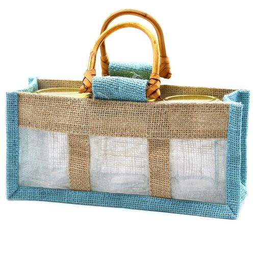 JCGB-06 - Pure Jute and Cotton Window Gift Bag  - Three Windows Teal - Sold in 10x unit/s per outer