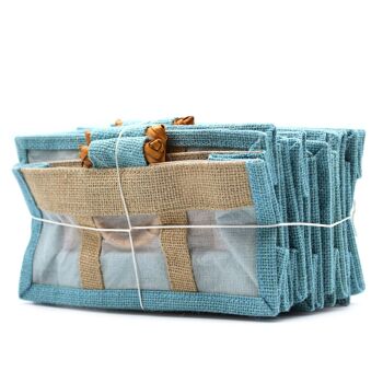 JCGB-06 - Sac cadeau avec fenêtre en pur jute et coton - Trois fenêtres bleu sarcelle - Vendu en 10x unité/s par extérieur 2