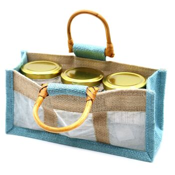 JCGB-06 - Sac cadeau avec fenêtre en pur jute et coton - Trois fenêtres bleu sarcelle - Vendu en 10x unité/s par extérieur 3