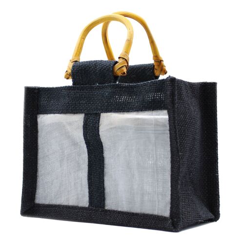 JCGB-08 - Pure Jute and Cotton Window Gift Bag  - Two Windows Black - Sold in 10x unit/s per outer