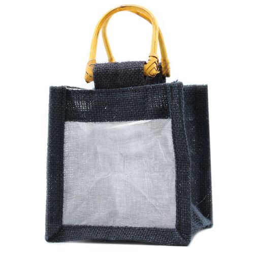 JCGB-07 - Pure Jute and Cotton Window Gift Bag  - One Window Black - Sold in 10x unit/s per outer