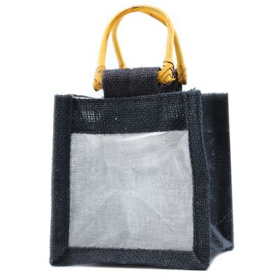 JCGB-07 - Bolsa de regalo con ventana de yute puro y algodón - Una ventana negra - Se vende en 10 unidades por exterior