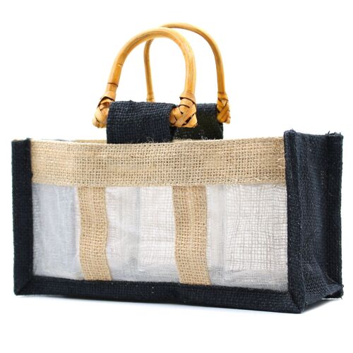 JCGB-09 - Pure Jute and Cotton Window Gift Bag  - Three Windows Black - Sold in 10x unit/s per outer