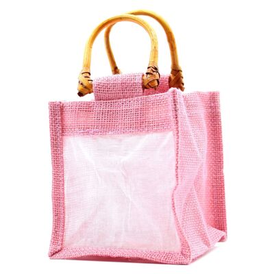 JCGB-13 - Sac cadeau avec fenêtre en pur jute et coton - Rose à une fenêtre - Vendu en 10x unité/s par extérieur