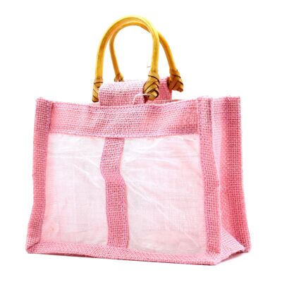 JCGB-14 - Bolsa de regalo con ventana de yute puro y algodón - Rosa de dos ventanas - Se vende en 10 unidades por exterior