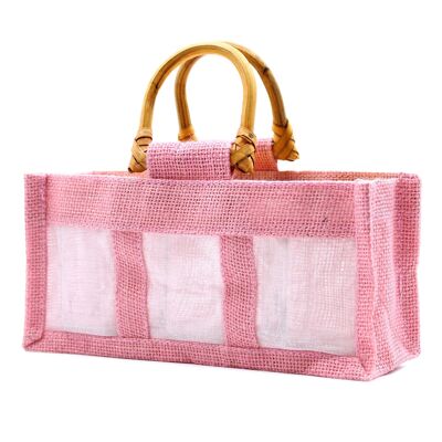 JCGB-15 - Bolsa de regalo con ventana de yute puro y algodón - Rosa de tres ventanas - Se vende en 10 unidades por exterior