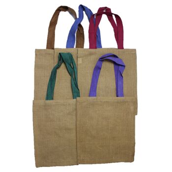 JSB-03 - Grand sac fourre-tout en jute - 5 poignées de couleurs assorties - Vendu en 10x unité/s par extérieur 1