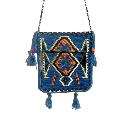 KMBAG-01 - Sky Blue Kilim Messenger Festival Bag - Sold in 1x unit/s per outer