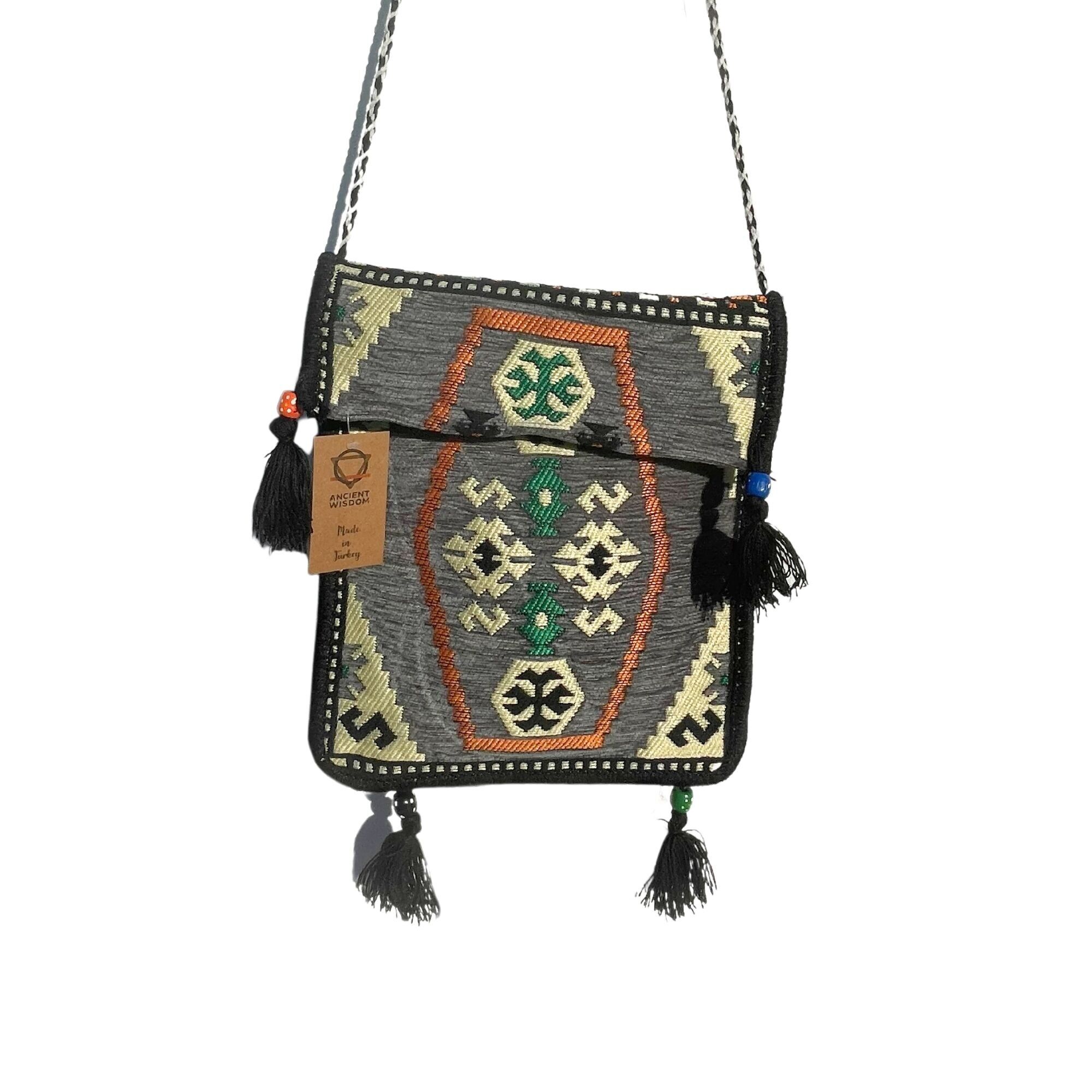 KMBAG-02 - Borsa da festival Kilim Messenger grigio chiaro - Venduto in 1 unità per esterno