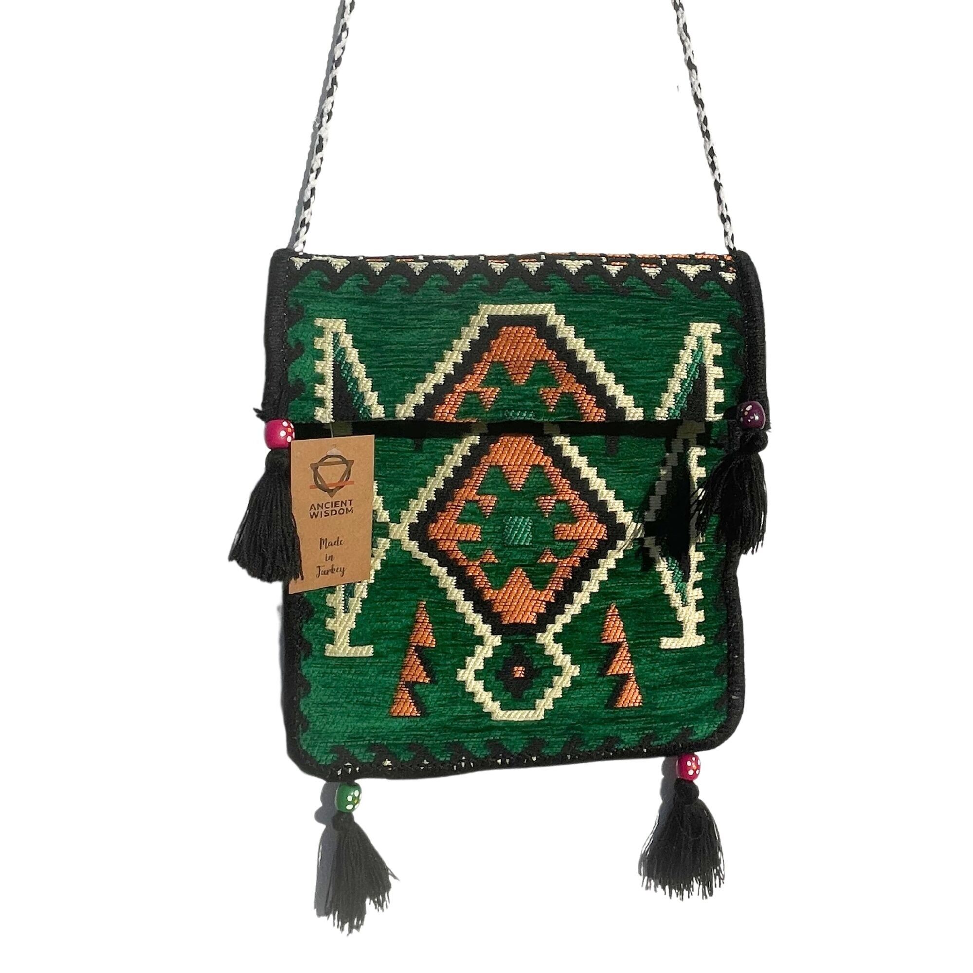 KMBAG-05 - Borsa da festival Kilim Messenger verde smeraldo - Venduto in 1 unità per esterno