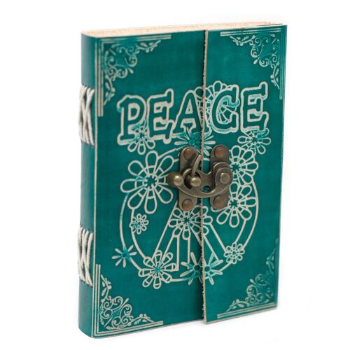LBN-09 - Leather Green Peace with Lock Notebook (18x13 cm) - Sold in 1x unit/s per outer