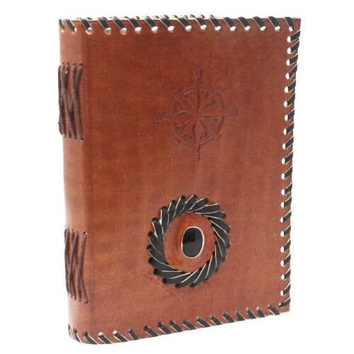 LBN-19 - Leather Black Onyx & Compass Notebook 17x12 cm - Sold in 1x unit/s per outer