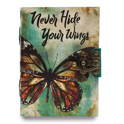LBN-24 - Cuaderno de cuero "Never Hide Your Wings" con bordes de cubierta (7x5") - Se vende en 1 unidad/es por exterior