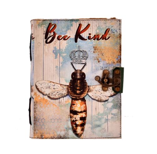LBN-23 - Leather "Bee Kind" Deckle-edge Notebook (7x5") - Sold in 1x unit/s per outer