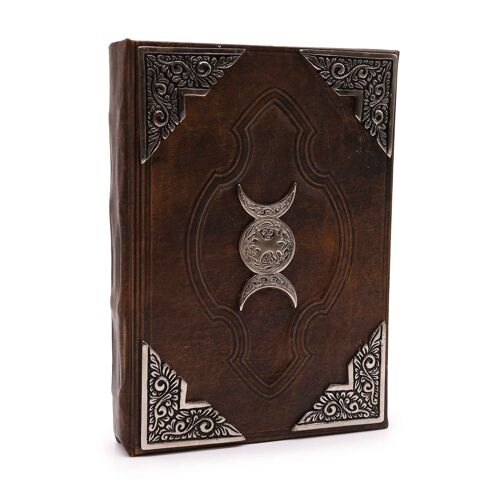 LBN-38 - Hefty Brown Tan Book - Zinc Triple Moon Decor - 200 Deckle Edges Pages - 26x18cm - Sold in 1x unit/s per outer