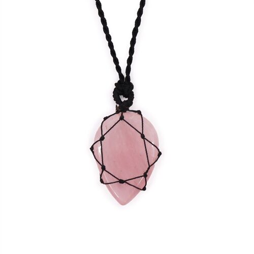 LGemP-04 - Laced Gemstone Teardrop Pendant - Rose Quartz - Sold in 1x unit/s per outer