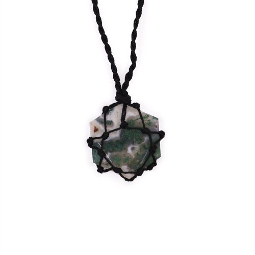 LGemP-05 - Laced Gemstone Hexagon Pendant - Moss Agate - Sold in 1x unit/s per outer