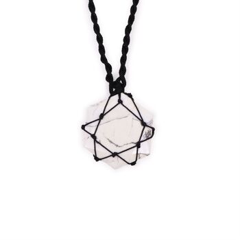 LGemP-06 - Pendentif hexagone en pierres précieuses lacées - Howlite blanche - Vendu en 1x unité/s par extérieur 1