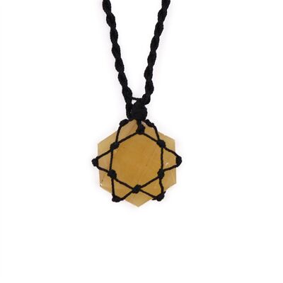 LGemP-07 - Colgante hexagonal de piedras preciosas con cordones - Cuarzo amarillo - Vendido en 1x unidad/s por exterior