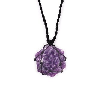 LGemP-08 - Pendentif hexagone en pierres précieuses lacées - Lépidolite - Vendu en 1x unité/s par extérieur 1