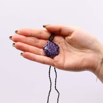 LGemP-08 - Pendentif hexagone en pierres précieuses lacées - Lépidolite - Vendu en 1x unité/s par extérieur 2