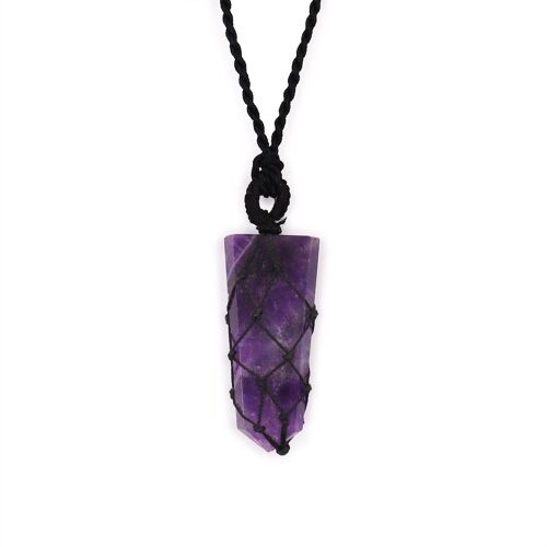 LGemP-10 - Laced Gemstone Flat Point Pendant - Amethyst - Sold in 1x unit/s per outer
