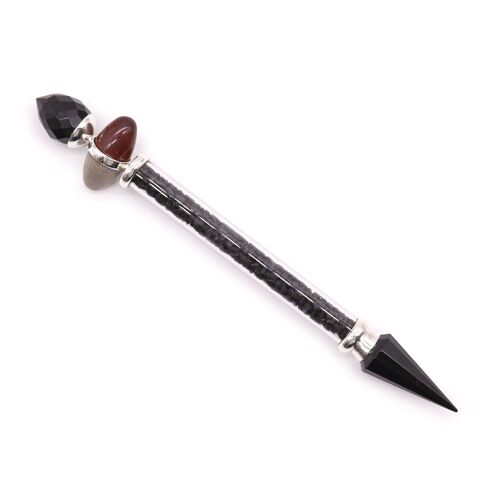 LingW-04 - Shiva Lingam Magic Wand - Black Tourmaline & Agate - Protection - Sold in 1x unit/s per outer