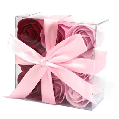 LSF-08 - Set di 9 fiori di sapone - Rose rosa - Venduto in 3 unità per esterno