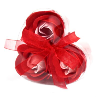 LSF-13 - Set di 3 scatole di fiori di sapone a forma di cuore - Rose rosse - Venduto in 6 unità per esterno