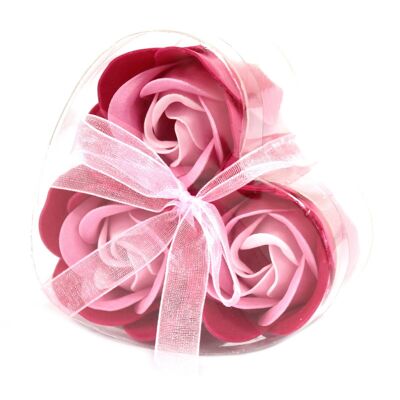LSF-14 - Set di 3 scatole di fiori di sapone a forma di cuore - Rose rosa - Venduto in 6 unità per esterno