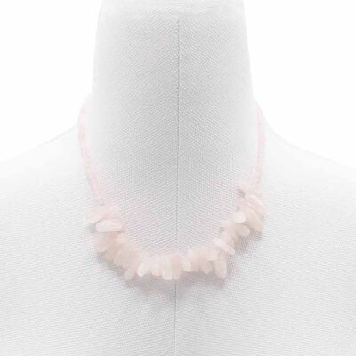 LSNK-01 - Collar de gemas de piedra larga - Cuarzo rosa - Se vende en 1 unidad/s por exterior