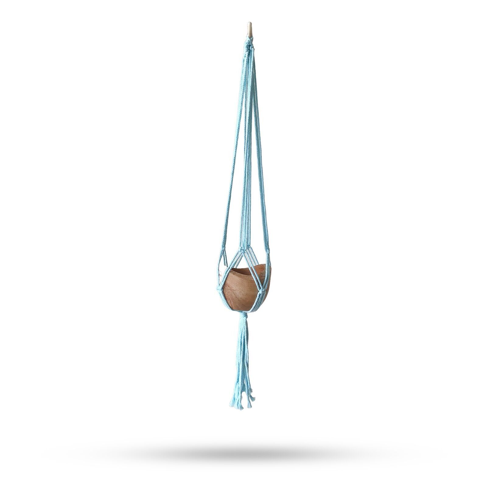 MacP-08 - Portavaso in macramè classico - Vaso Med blu polvere - Venduto in 1x unità per esterno