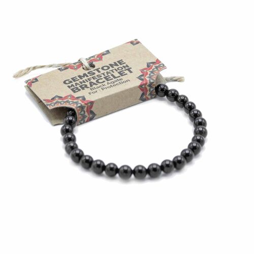 ManB-06 - Gemstone Manifestation Bracelet - Black Agate - Protection - Sold in 4x unit/s per outer