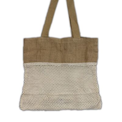 MeshB-05 - Bolsa de malla de algodón y yute suave y puro - Natural - Se vende en 6 unidades por exterior