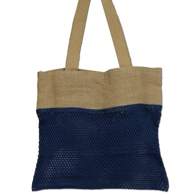 MeshB-06 - Netztasche aus reiner weicher Jute und Baumwolle - Denim - Verkauft in 6x Einheit/en pro Außenhülle