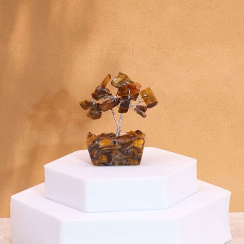MGemT-03 - Mini Gemstone Trees On Orgonite Base - Tiger Eye (15 stones) - Sold in 12x unit/s per outer
