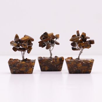 MGemT-03 - Mini arbres de pierres précieuses sur base d'orgonite - Oeil de tigre (15 pierres) - Vendu en 12x unité/s par extérieur 2