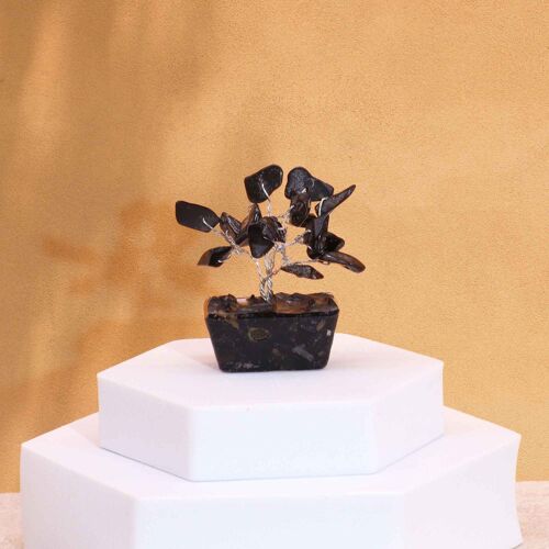 MGemT-09 - Mini Gemstone Trees On Orgonite Base - Black Agate (15 stones) - Sold in 12x unit/s per outer