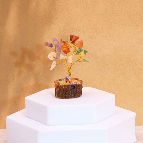 MGemT-11 - Mini Gemstone Trees On Wood Base - Multi Stones (15 stones) - Sold in 12x unit/s per outer
