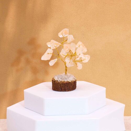 MGemT-15 - Mini Gemstone Trees On Wood Base - Rock Quartz (15 stones) - Sold in 12x unit/s per outer