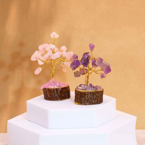 MGemT-20 - Mini Gemstone Trees On Wood Base - Assorted Mix (15 stones) - Sold in 12x unit/s per outer