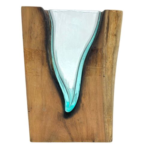 MGW-29 - Molten Glass V-shaped Art Vase on Wood - Sold in 1x unit/s per outer