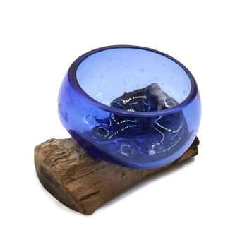 MGW-34 - Mini bol bleu en verre fondu sur bois - Vendu en 1x unité/s par extérieur 2