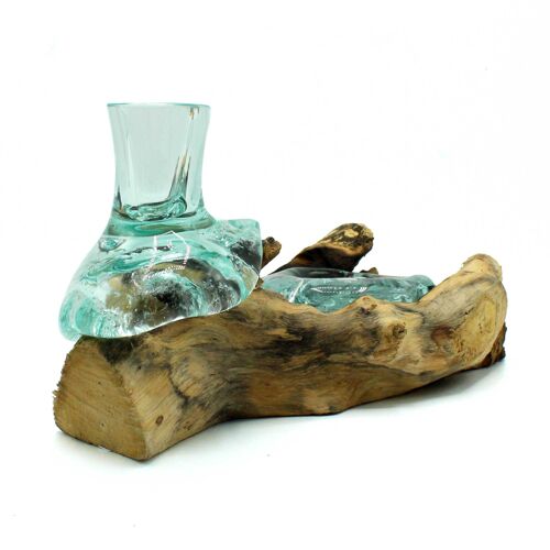 MGW-35 - Molten Glass Small Flower Vase and Tealight Holder on Wood - Sold in 1x unit/s per outer