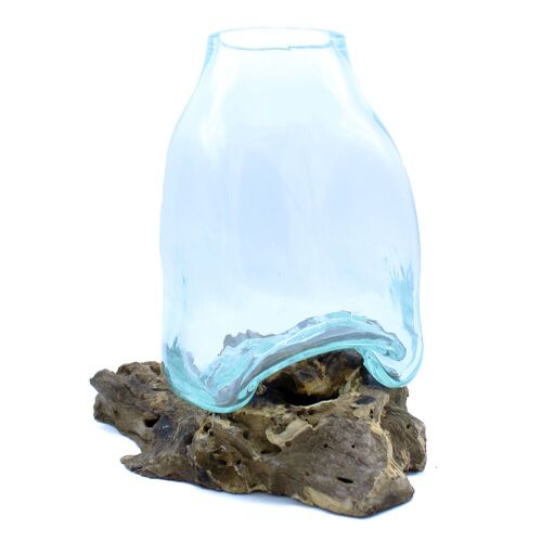 MGW-38 - Large Molten Glass Vase - Terrarium Jar on Wood - Sold in 1x unit/s per outer