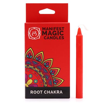 MMC-01 - Velas mágicas manifiestas (paquete de 12) - Roja - Chakra raíz - Se venden en 3 unidades por exterior