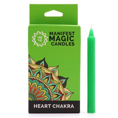 MMC-04 - Velas Mágicas Manifestadas (paquete de 12) - Verde - Chakra del Corazón - Se venden en 3 unidades por exterior